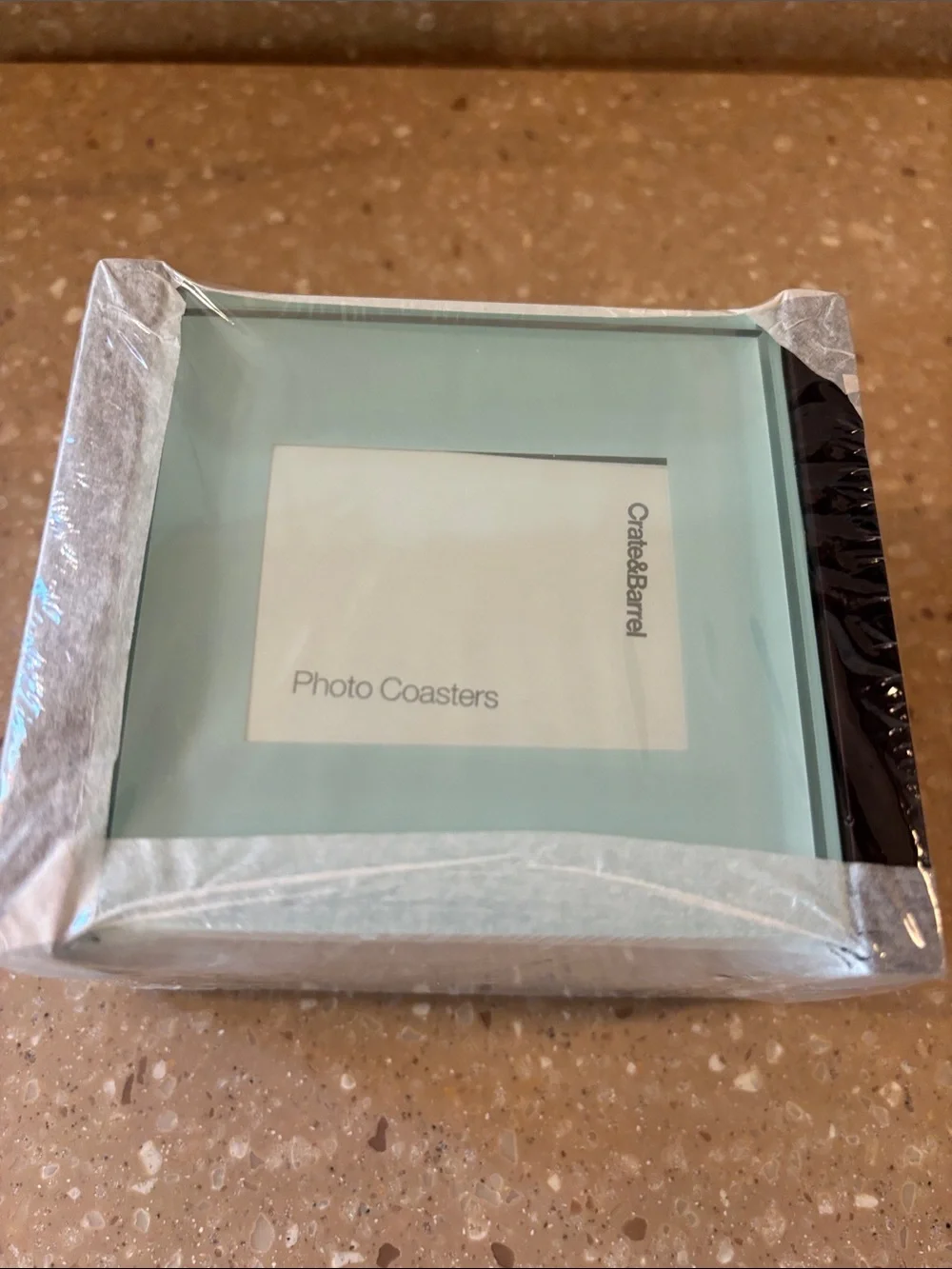 Crate&Barrel Mint Glass Photo Coaster Set.